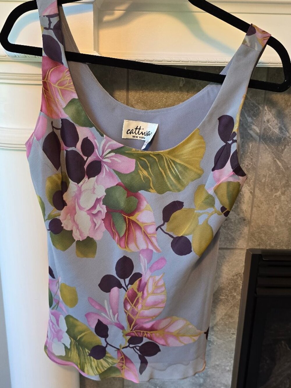 Vintage Cattiva New York 100% silk floral sleeveless tank blouse size small